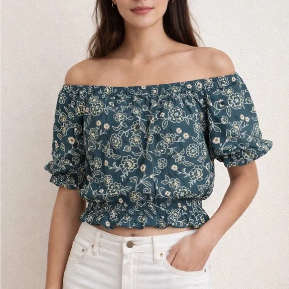 Re-Imagined by J.Crew Floral Off Shoulder Crop Top Women’s M Sustainable - Picture 1 of 10